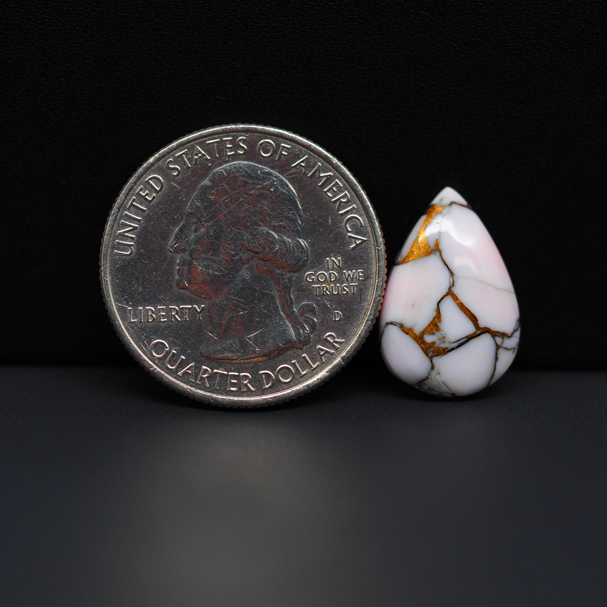 Stabilized Pink Dahlia Pear Cabochon 18x12x3mm 6.5ct - soft pink and white with bronze veining, Kingman Arizona - Pedra Gems.