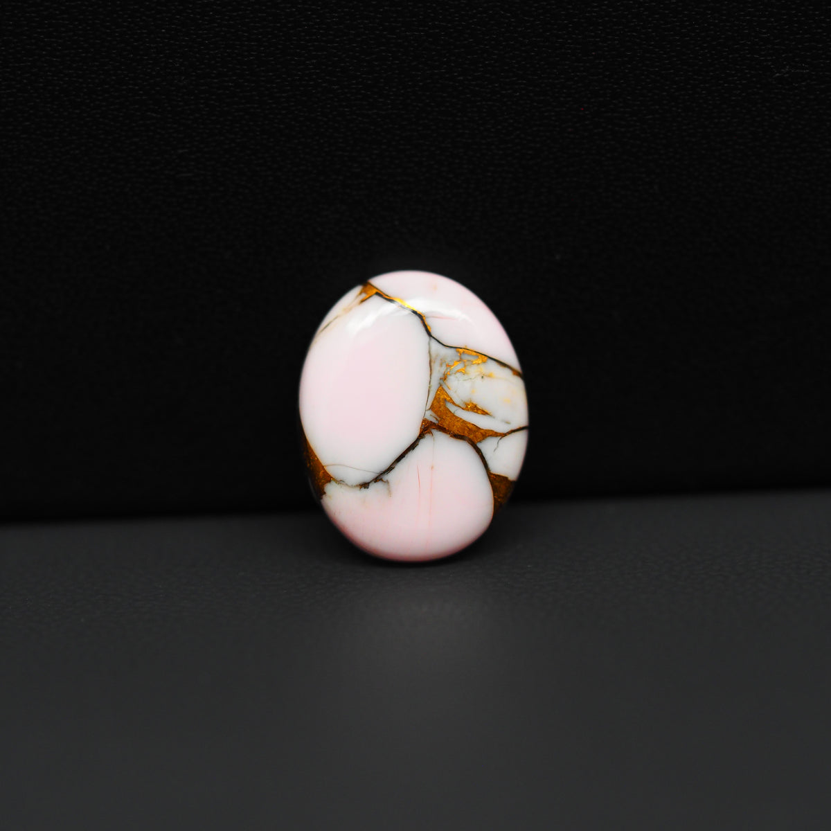 Stabilized Pink Dahlia Oval Cabochon 15x12x3mm 6ct - soft pink and white with bronze veining, Kingman Arizona - Pedra Gems.