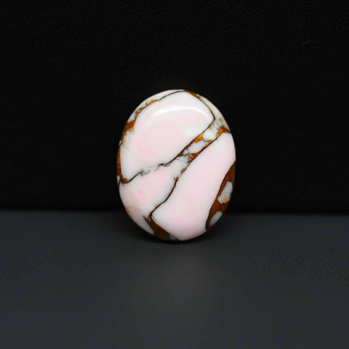 Stabilized Pink Dahlia Oval Cabochon 19x16x4mm 11.5ct - soft pink and white with bronze veining, Kingman Arizona - Pedra Gems.