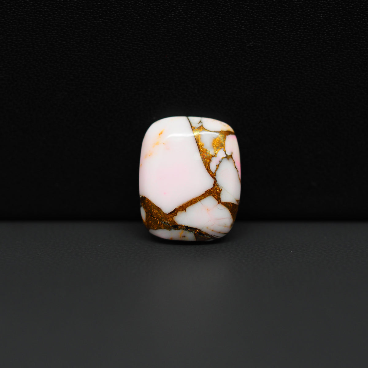 Stabilized Pink Dahlia Cushion Cabochon 16x13x4mm 10ct - soft pink and white with bronze veining, Kingman Arizona - Pedra Gems.