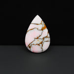 Stabilized Pink Dahlia Pear Cabochon 26x18x4mm 15ct - soft pink and white with bronze veining, Kingman Arizona - Pedra Gems.