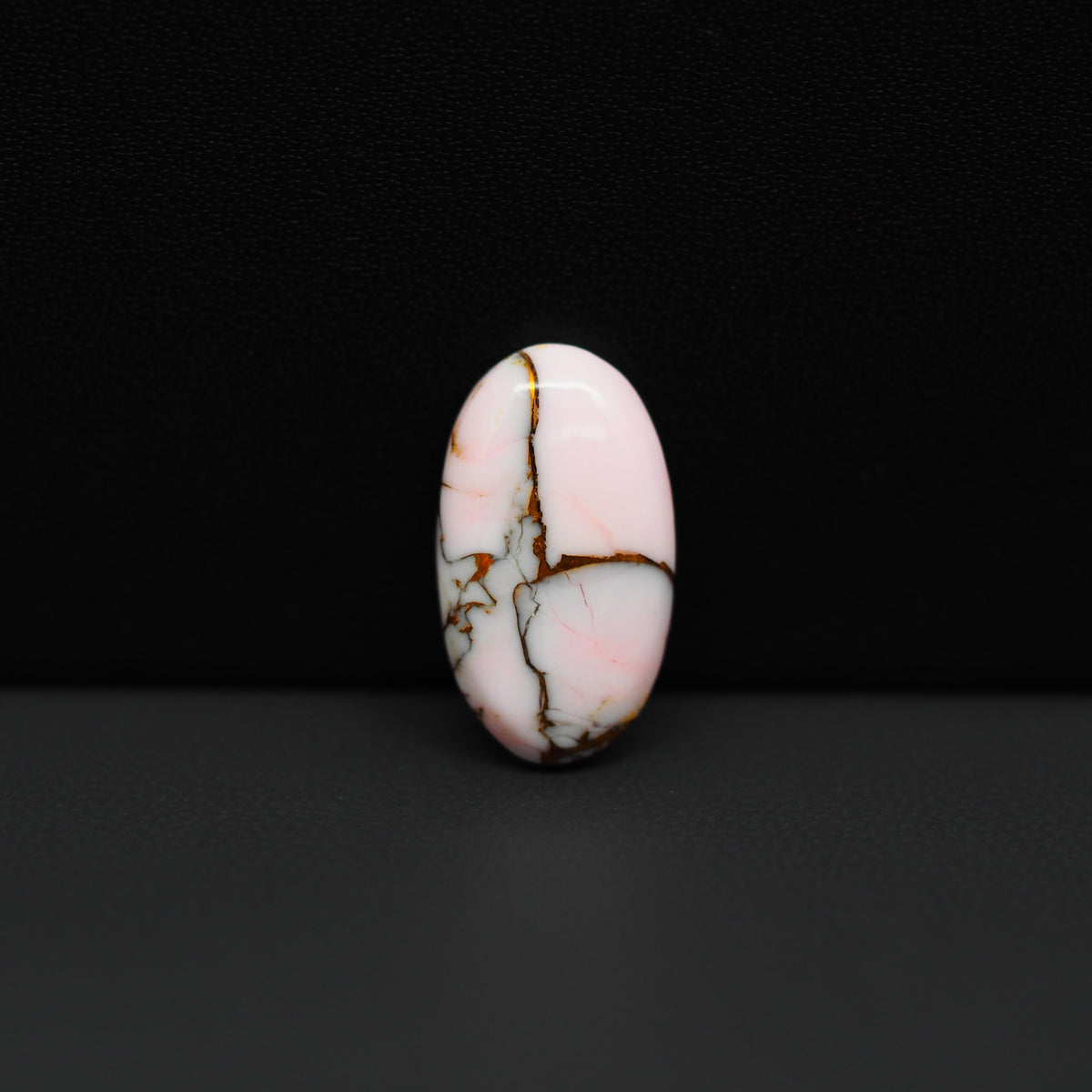 Stabilized Pink Dahlia Oval Cabochon 18x10x3mm 6.5ct - soft pink and white with bronze veining, Kingman Arizona - Pedra Gems.