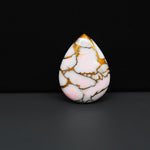 Stabilized Pink Dahlia Pear Cabochon 26x20x4mm 17.5ct - soft pink and white with bronze veining, Kingman Arizona - Pedra Gems.
