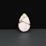 Stabilized Pink Dahlia Pear Cabochon 19x13x3mm 8.5ct - soft pink and white with bronze veining, Kingman Arizona - Pedra Gems.