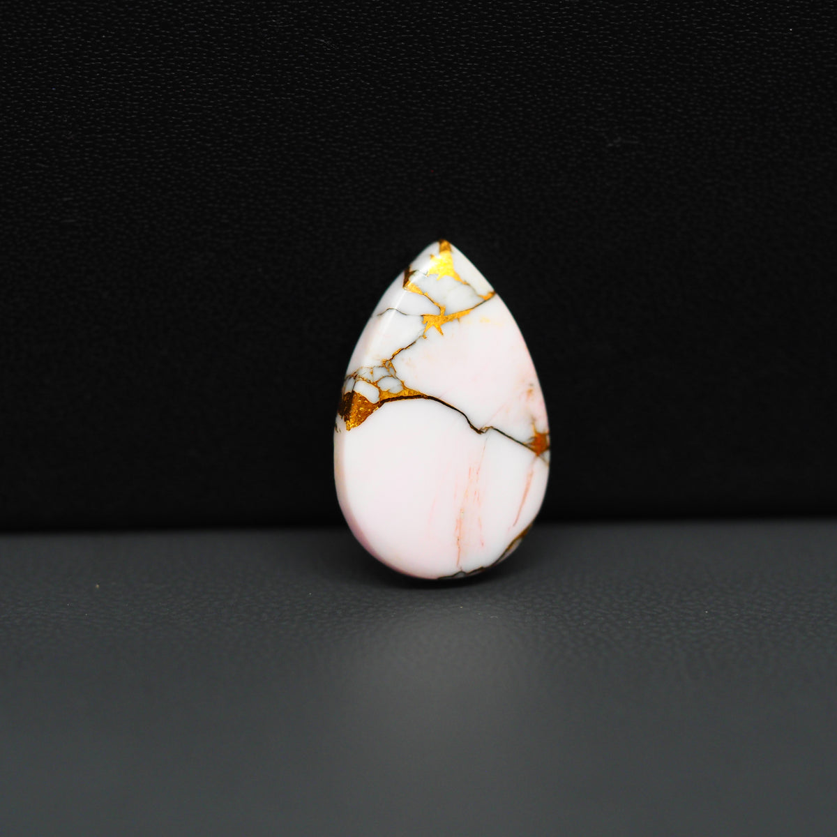 Stabilized Pink Dahlia Pear Cabochon 19x13x3mm 8.5ct - soft pink and white with bronze veining, Kingman Arizona - Pedra Gems.