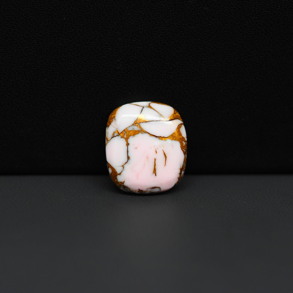 Stabilized Pink Dahlia Cushion Cabochon 17x14x3mm 8.5ct - soft pink and white with bronze veining, Kingman Arizona - Pedra Gems.