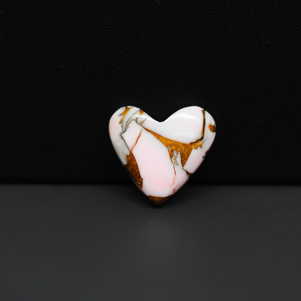 Stabilized Pink Dahlia Heart Cabochon 16x17x4mm 9ct - soft pink and white with bronze veining, Kingman Arizona - Pedra Gems.