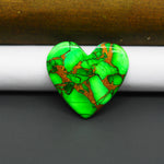 Natural Emerald Dahlia Heart Cabochon 24x26mm 23ct - vivid green with copper matrix, ships to Europe, Japan, Canada, Australia, NZ & worldwide - Pedra Gems.