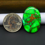 Natural Emerald Dahlia Oval Cabochon 33x22mm 28ct - vivid green with copper matrix, ships to Europe, Japan, Canada, Australia, NZ & worldwide - Pedra Gems.