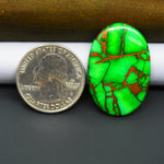 Natural Emerald Dahlia Oval Cabochon 32x22mm 26.5ct - vivid green with copper matrix, ships to Europe, Japan, Canada, Australia, NZ & worldwide - Pedra Gems.