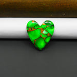 Natural Emerald Dahlia Heart Cabochon 21x19mm 13.5ct - vivid green with copper matrix, ships to Europe, Japan, Canada, Australia, NZ & worldwide - Pedra Gems.