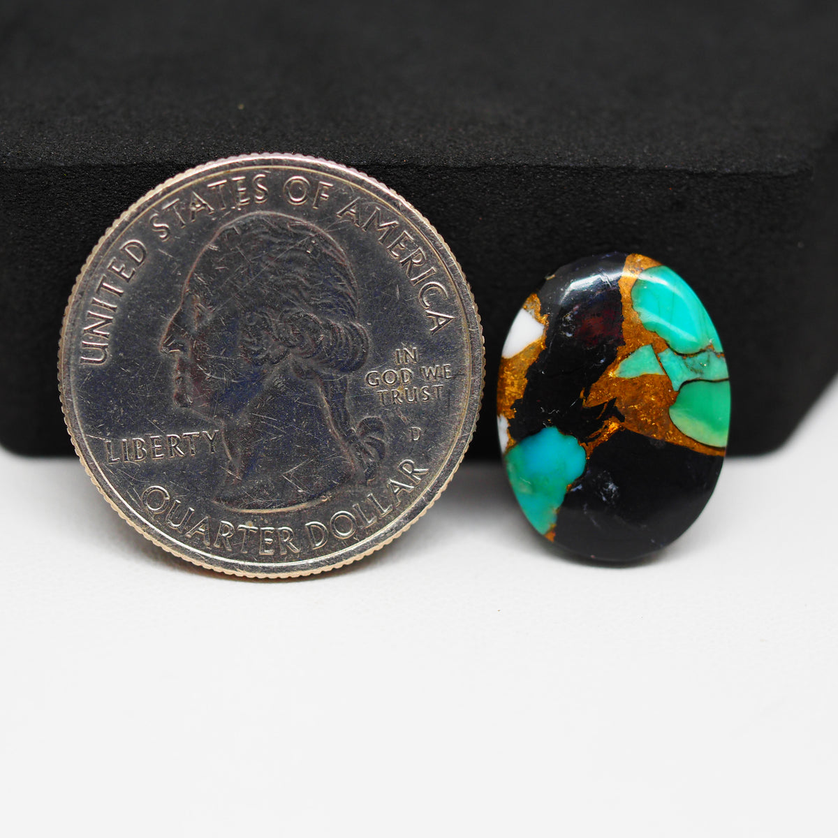 Natural Turquoise & White Buffalo Oval Cabochon 18x13mm 8.5ct - White with Blue-Green Turquoise and Golden Matrix - Pedra Gems