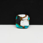 Natural Turquoise & White Buffalo Cushion Cabochon 15x15mm 9.5ct - White with Blue-Green Turquoise Black Onyx and Golden Matrix - Pedra Gems