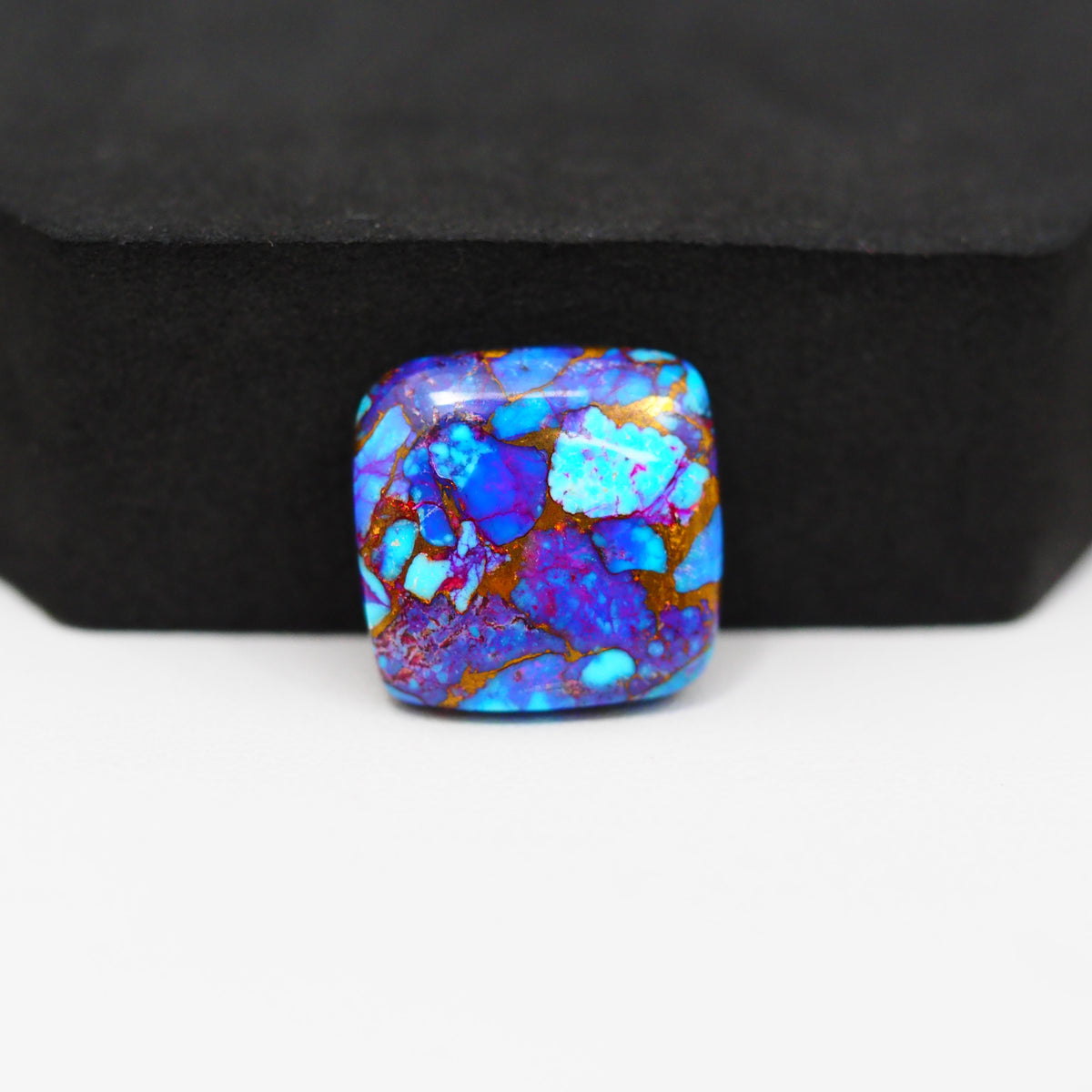 Stabilized Purple Mohave (Mojave) Turquoise Cushion Cabochon 17x17x4mm 14.5ct - purple with blue Kingman turquoise nuggets and bronze veining - Pedra Gems.