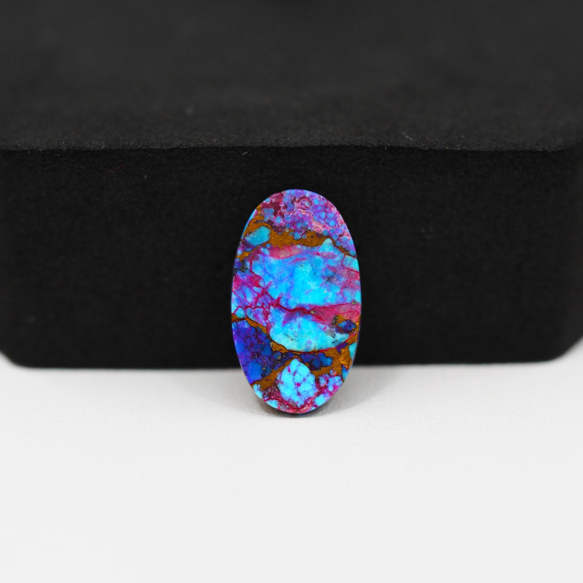 Stabilized Purple Mohave (Mojave) Turquoise Oval Cabochon 18x11x3mm 5.5ct - purple with blue Kingman turquoise nuggets and bronze veining - Pedra Gems.