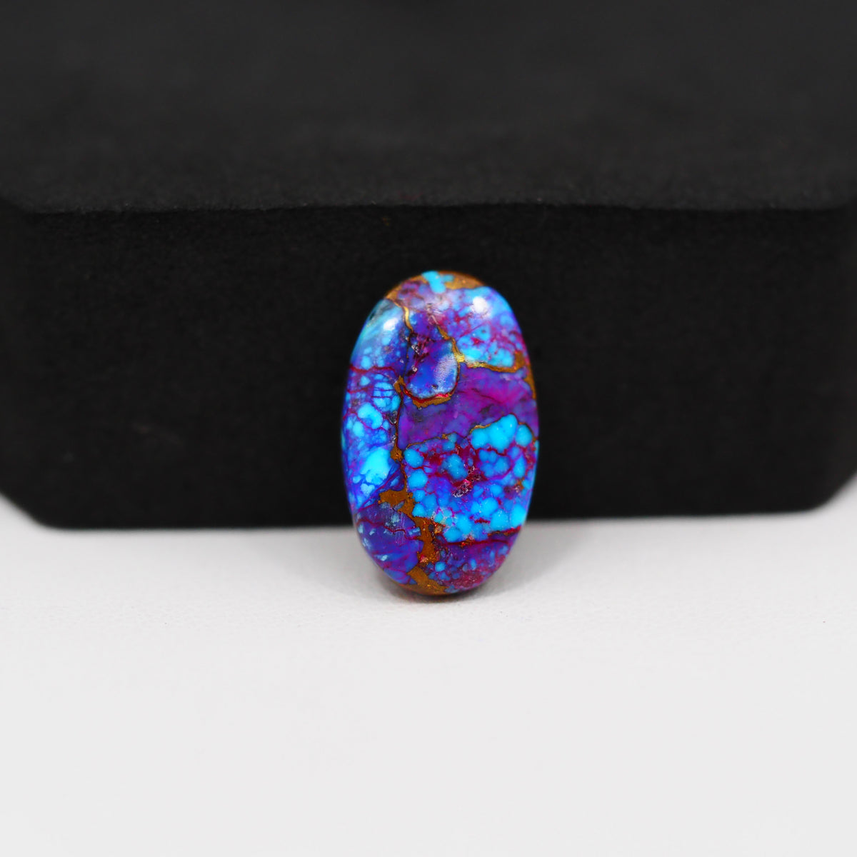 Stabilized Purple Mohave (Mojave) Turquoise Oval Cabochon 18x11x3mm 6ct - purple with blue Kingman turquoise nuggets and bronze veining - Pedra Gems.