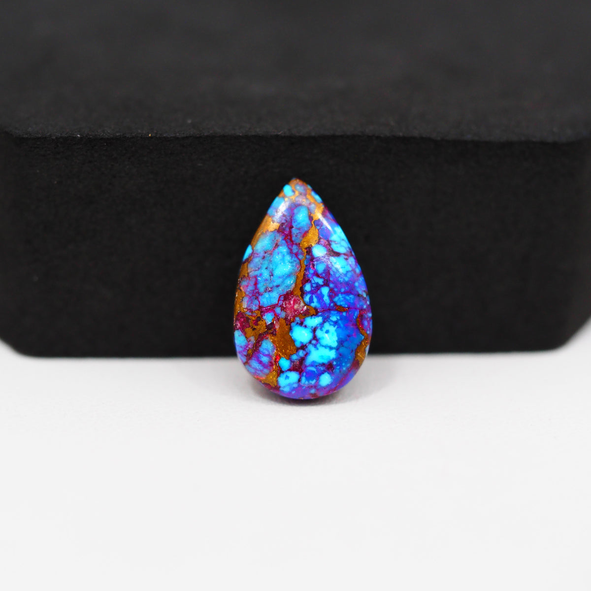 Stabilized Purple Mohave (Mojave) Turquoise Pear Cabochon 17x11x3mm 6ct - purple with blue Kingman turquoise nuggets and bronze veining - Pedra Gems.