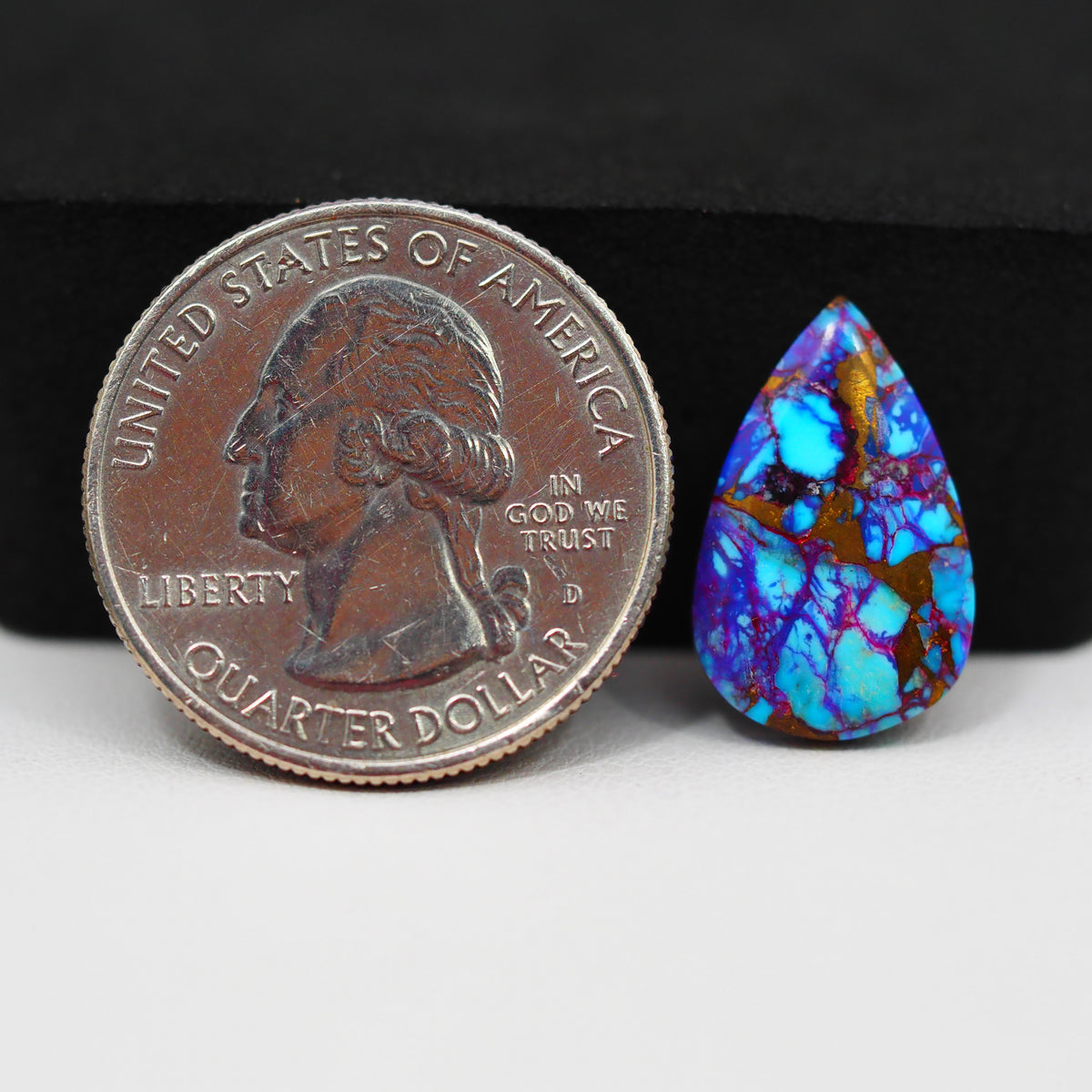 Stabilized Purple Mohave (Mojave) Turquoise Pear Cabochon 18x12x3mm 5.5ct - purple with blue Kingman turquoise nuggets and bronze veining - Pedra Gems.