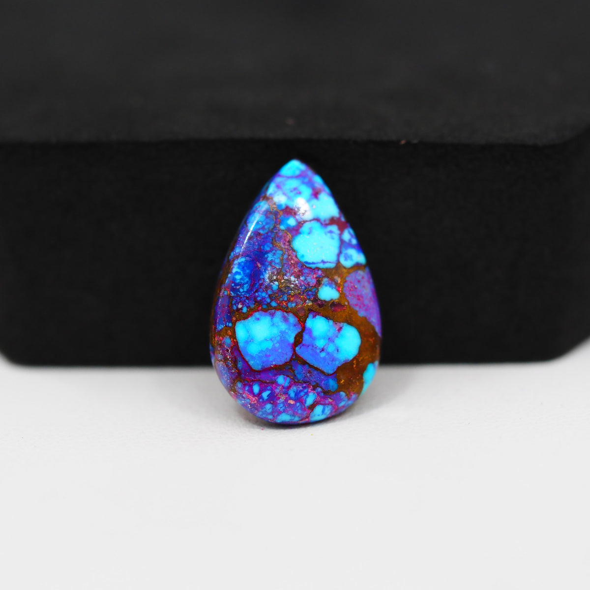 Stabilized Purple Mohave (Mojave) Turquoise Pear Cabochon 22x14x4mm 10ct - purple with blue Kingman turquoise nuggets and bronze veining - Pedra Gems.