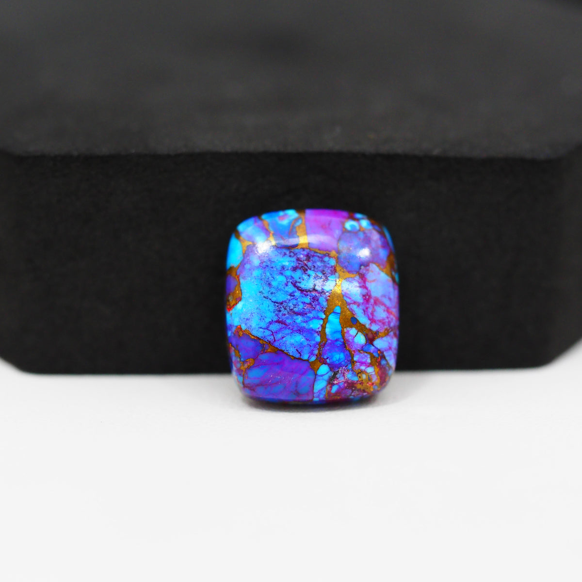 Stabilized Purple Mohave (Mojave) Turquoise Cushion Cabochon 17x15x5mm 13.5ct - purple with blue Kingman turquoise nuggets and bronze veining - Pedra Gems.