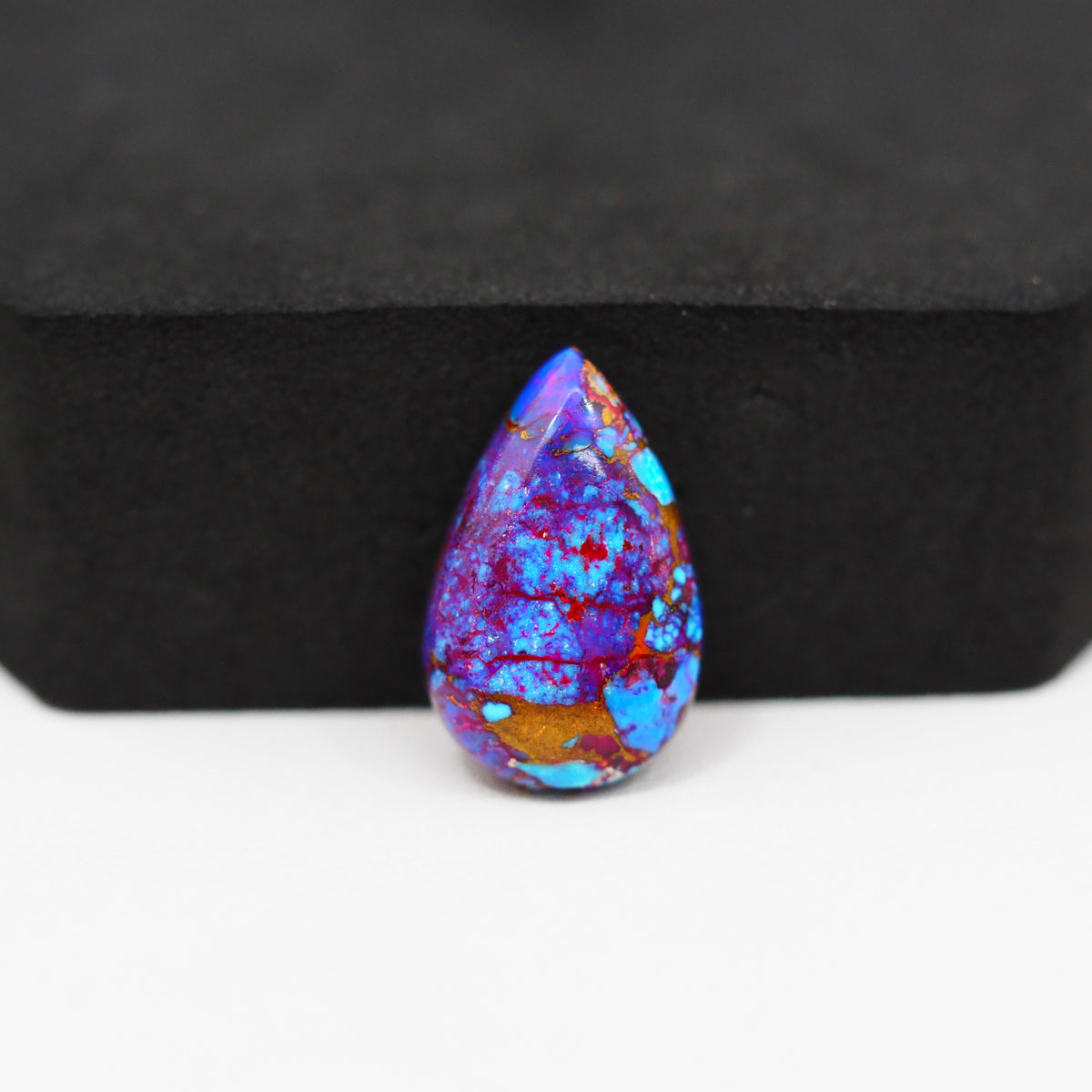 Stabilized Purple Mohave (Mojave) Turquoise Pear Cabochon 19x12x4mm 8.5ct - purple with blue Kingman turquoise nuggets and bronze veining - Pedra Gems.