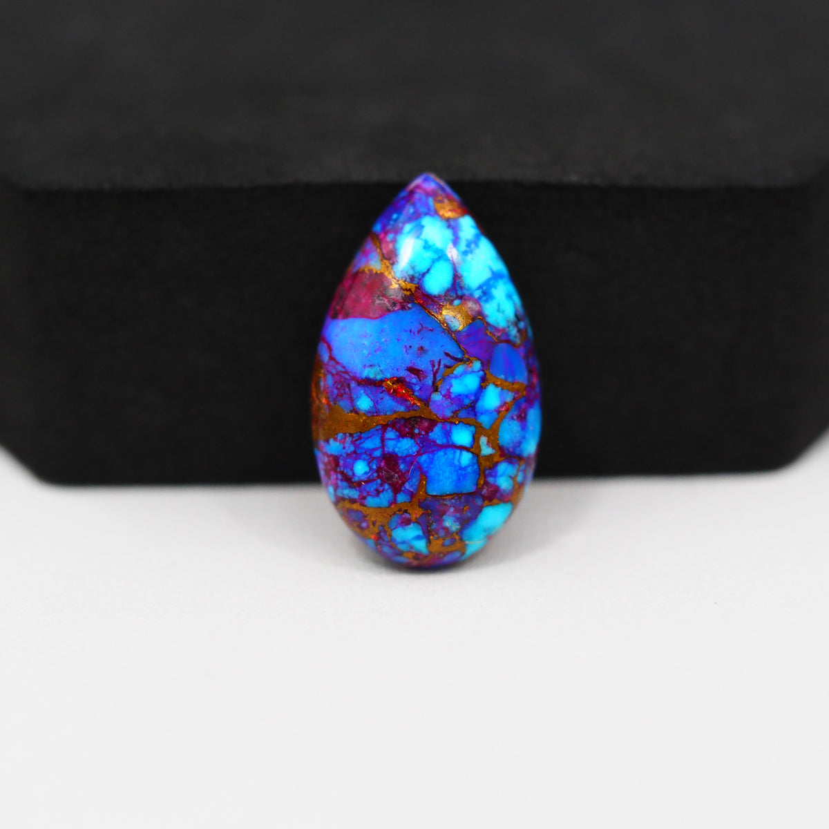 Stabilized Purple Mohave (Mojave) Turquoise Pear Cabochon 23x15x4mm 10.5ct - purple with blue Kingman turquoise nuggets and bronze veining - Pedra Gems.