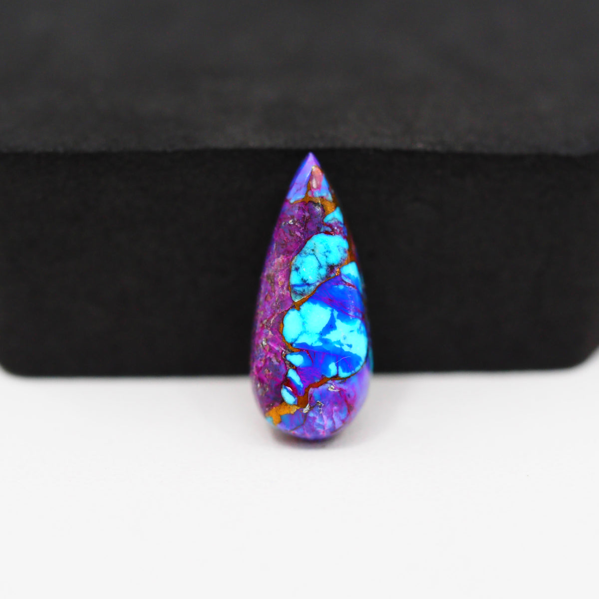 Stabilized Purple Mohave (Mojave) Turquoise Pear Cabochon 22x9x5mm 8.5ct - purple with blue Kingman turquoise nuggets and bronze veining - Pedra Gems.
