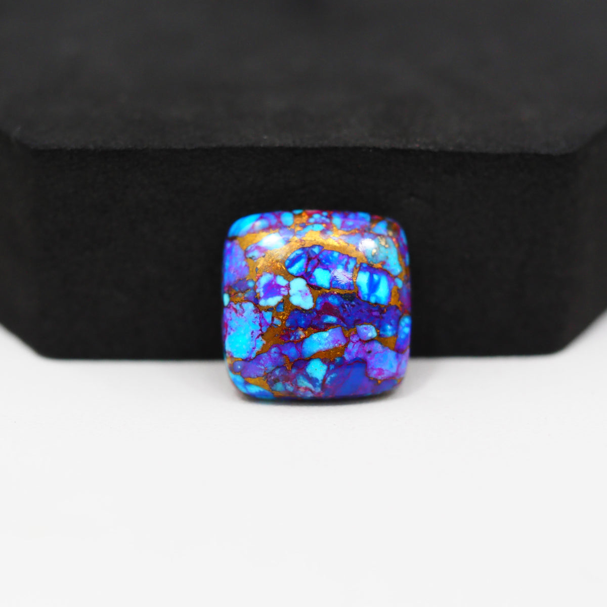Stabilized Purple Mohave (Mojave) Turquoise Cushion Cabochon 16x16x4mm 12ct - purple with blue Kingman turquoise nuggets and bronze veining - Pedra Gems.