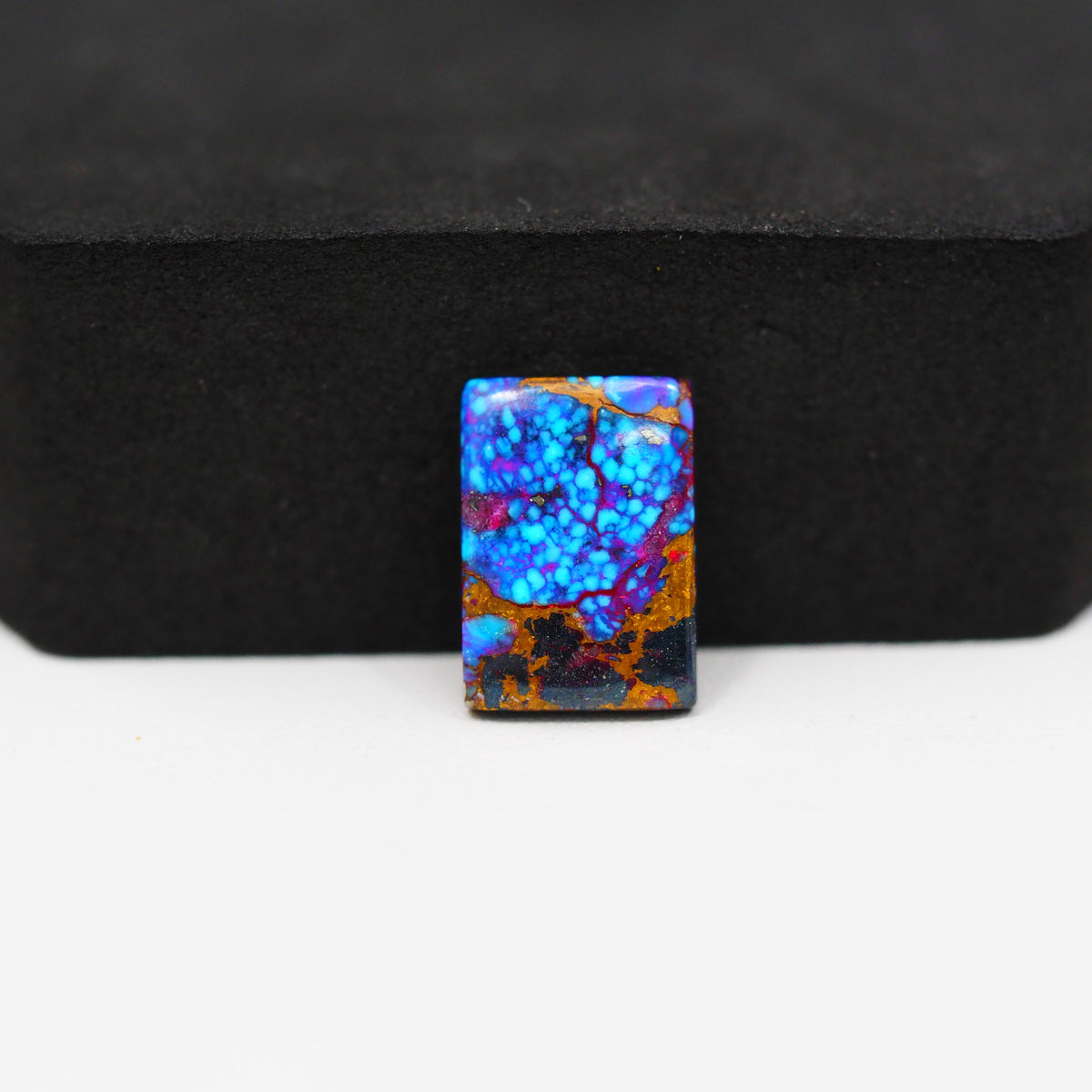Stabilized Purple Mohave (Mojave) Turquoise Rectangle Cabochon 14x10x3mm 6.5ct - purple with blue Kingman turquoise nuggets and bronze veining - Pedra Gems.