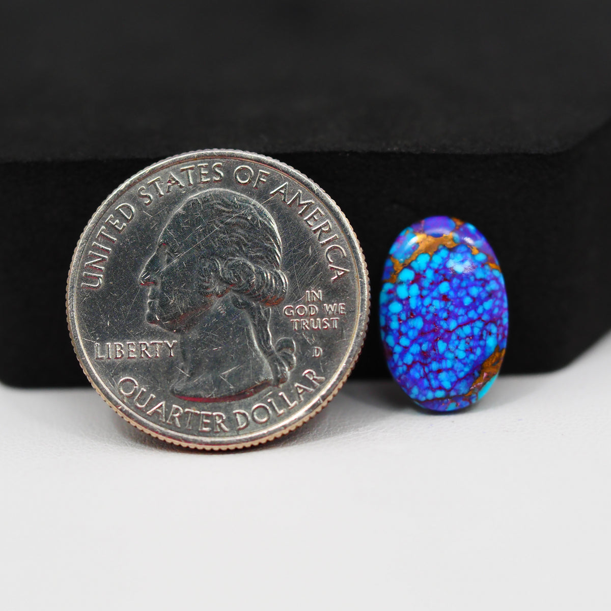Stabilized Purple Mohave (Mojave) Turquoise Oval Cabochon 15x10x3mm 4.5ct - purple with blue Kingman turquoise nuggets and bronze veining - Pedra Gems.