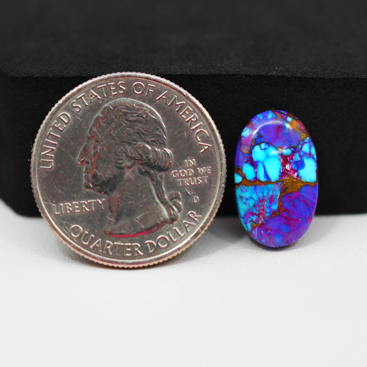 Stabilized Purple Mohave (Mojave) Turquoise Oval Cabochon 17x11x3mm 5.5ct - purple with blue Kingman turquoise nuggets and bronze veining - Pedra Gems.