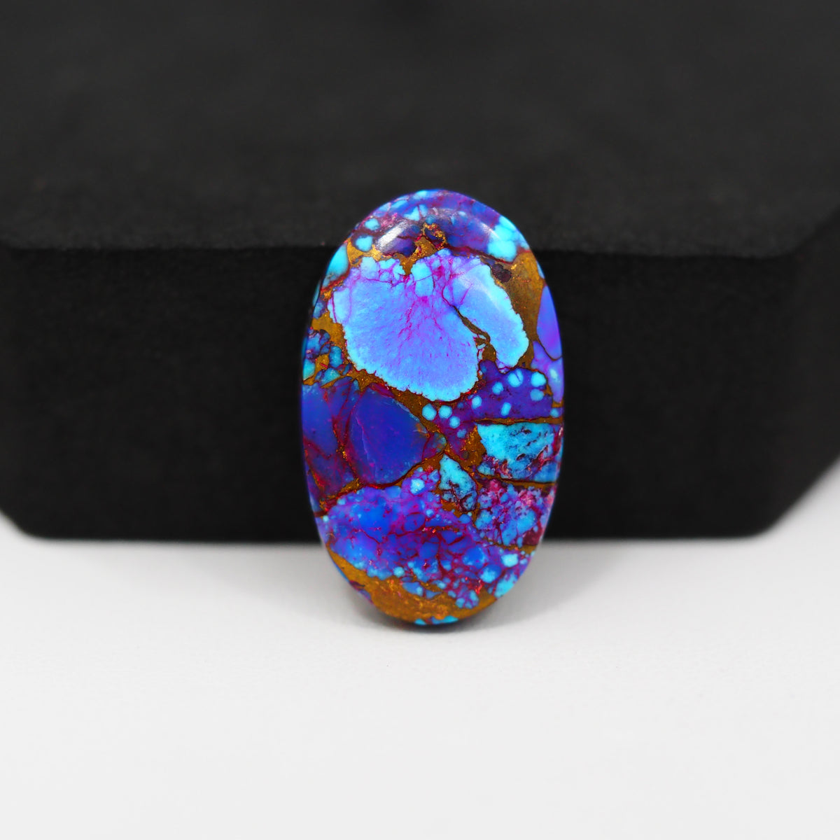 Stabilized Purple Mohave (Mojave) Turquoise Oval Cabochon 26x16x4mm 16.5ct - purple with blue Kingman turquoise nuggets and bronze veining - Pedra Gems.