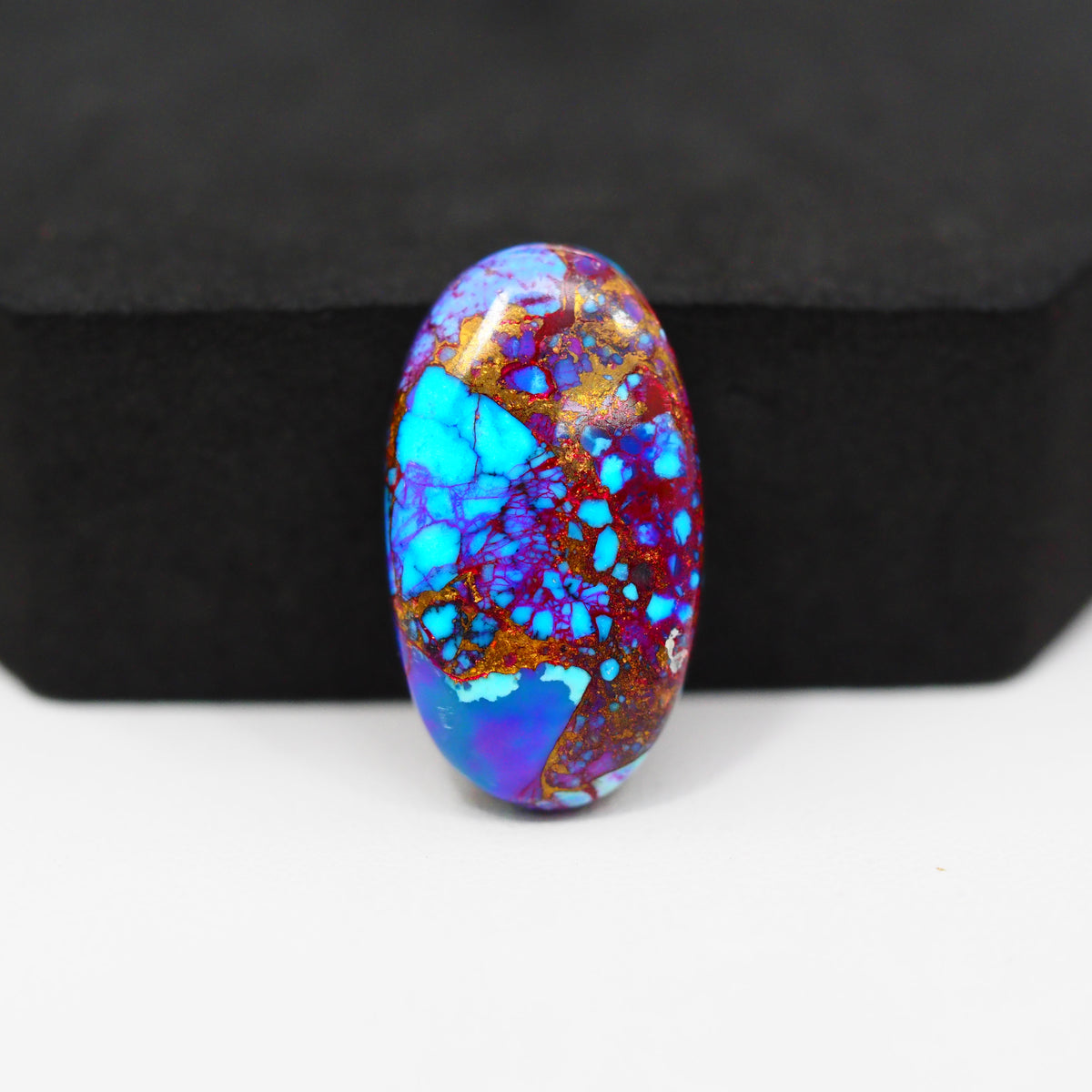 Stabilized Purple Mohave (Mojave) Turquoise Oval Cabochon 25x14x6mm 17ct - purple with blue Kingman turquoise nuggets and bronze veining - Pedra Gems.