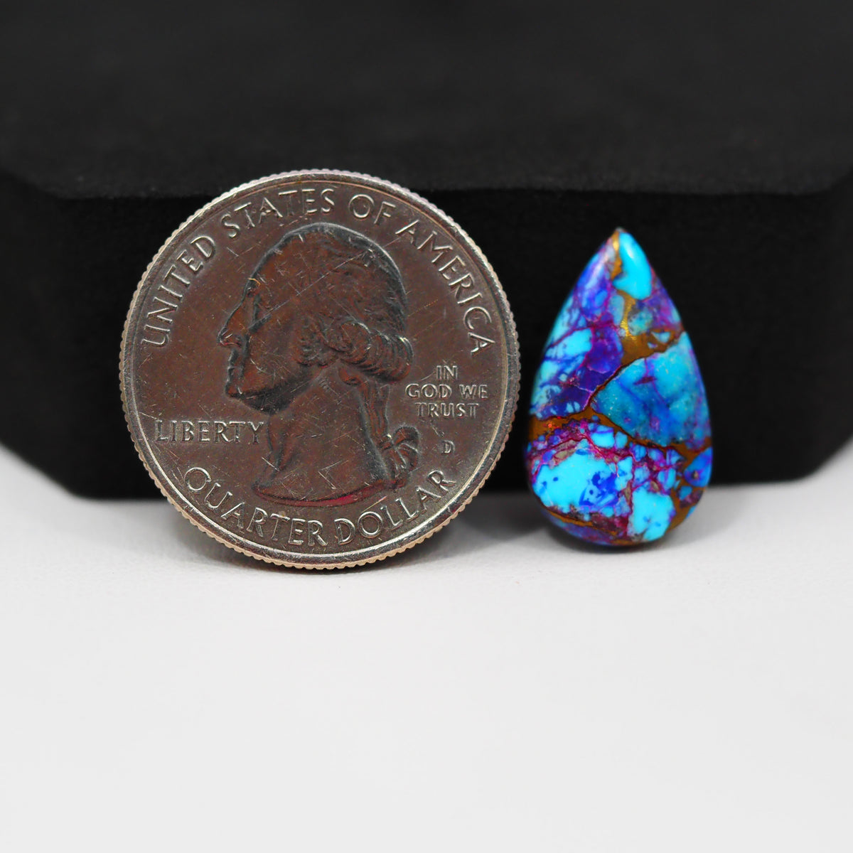 Stabilized Purple Mohave (Mojave) Turquoise Pear Cabochon 19x11x3mm 6ct - purple with blue Kingman turquoise nuggets and bronze veining - Pedra Gems.