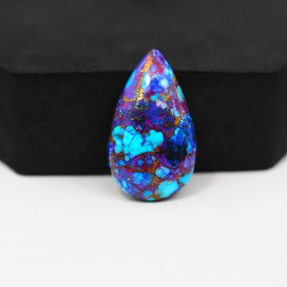 Stabilized Purple Mohave (Mojave) Turquoise Pear Cabochon 26x15x5mm 15ct - purple with blue Kingman turquoise nuggets and bronze veining - Pedra Gems.