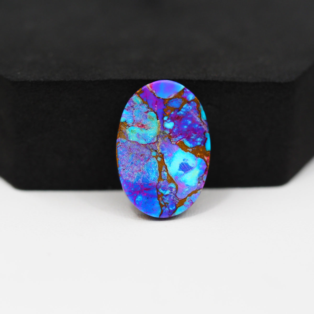 Stabilized Purple Mohave (Mojave) Turquoise Oval Cabochon 22x15x4mm 13.5ct - purple with blue Kingman turquoise nuggets and bronze veining - Pedra Gems.