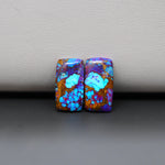 Stabilized Purple Mohave (Mojave) Turquoise rectangle cabochon pair 16x9x3mm 9.5ct - purple with blue Kingman turquoise nuggets - photo 2 - Pedra Gems.