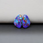 Stabilized Purple Mohave (Mojave) Turquoise freeform cabochon pair 16x11x3mm 9.5ct - purple with blue Kingman turquoise nuggets - photo 4 - Pedra Gems.
