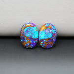 Stabilized Purple Mohave (Mojave) Turquoise oval cabochon pair 17x12x3mm 14ct - purple with blue Kingman turquoise nuggets - photo 4 - Pedra Gems.