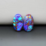Stabilized Purple Mohave (Mojave) Turquoise oval cabochon pair 18x11x3mm 11.5ct - purple with blue Kingman turquoise nuggets - photo 1 - Pedra Gems.