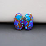 Stabilized Purple Mohave (Mojave) Turquoise oval cabochon pair 19x11x3mm 13ct - purple with blue Kingman turquoise nuggets - photo 2 - Pedra Gems.