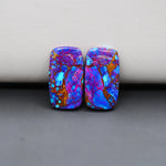 Stabilized Purple Mohave (Mojave) Turquoise rectangle cabochon pair 20x11x3mm 13.5ct - purple with blue Kingman turquoise nuggets - photo 2 - Pedra Gems.