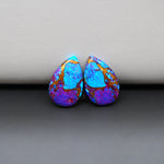 Stabilized Purple Mohave (Mojave) Turquoise pear cabochon pair 17x11x3mm 12ct - purple with blue Kingman turquoise nuggets - photo 4 - Pedra Gems.