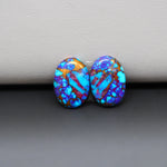 Stabilized Purple Mohave (Mojave) Turquoise oval cabochon pair 15x11x3mm 9.5ct - purple with blue Kingman turquoise nuggets - photo 4 - Pedra Gems.