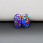 Stabilized Purple Mohave (Mojave) Turquoise oval cabochon pair 17x9x3mm 8.5ct - purple with blue Kingman turquoise nuggets - photo 4 - Pedra Gems.