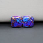 Stabilized Purple Mohave (Mojave) Turquoise cushion cabochon pair 14x15x3mm 14.5ct - purple with blue Kingman turquoise nuggets - photo 2 - Pedra Gems.