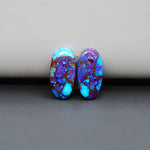 Stabilized Purple Mohave (Mojave) Turquoise oval cabochon pair 17x9x3mm 7.5ct - purple with blue Kingman turquoise nuggets - photo 4 - Pedra Gems.
