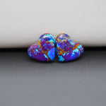 Stabilized Purple Mohave (Mojave) Turquoise heart cabochon pair 14x15x3mm 11ct - purple with blue Kingman turquoise nuggets - photo 4 - Pedra Gems.