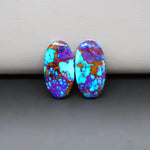 Stabilized Purple Mohave (Mojave) Turquoise oval cabochon pair 21x11x3mm 15.5ct - purple with blue Kingman turquoise nuggets - photo 4 - Pedra Gems.