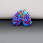 Stabilized Purple Mohave (Mojave) Turquoise pear cabochon pair 21x11x3mm 10.5ct - purple with blue Kingman turquoise nuggets - photo 4 - Pedra Gems.